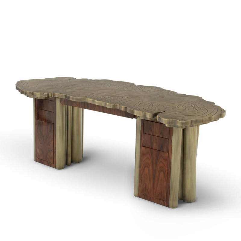 gold and brown desk office interiors