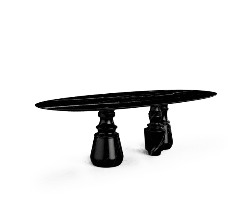 PIETRA OVAL XL NERO MARQUINA DINING TABLE