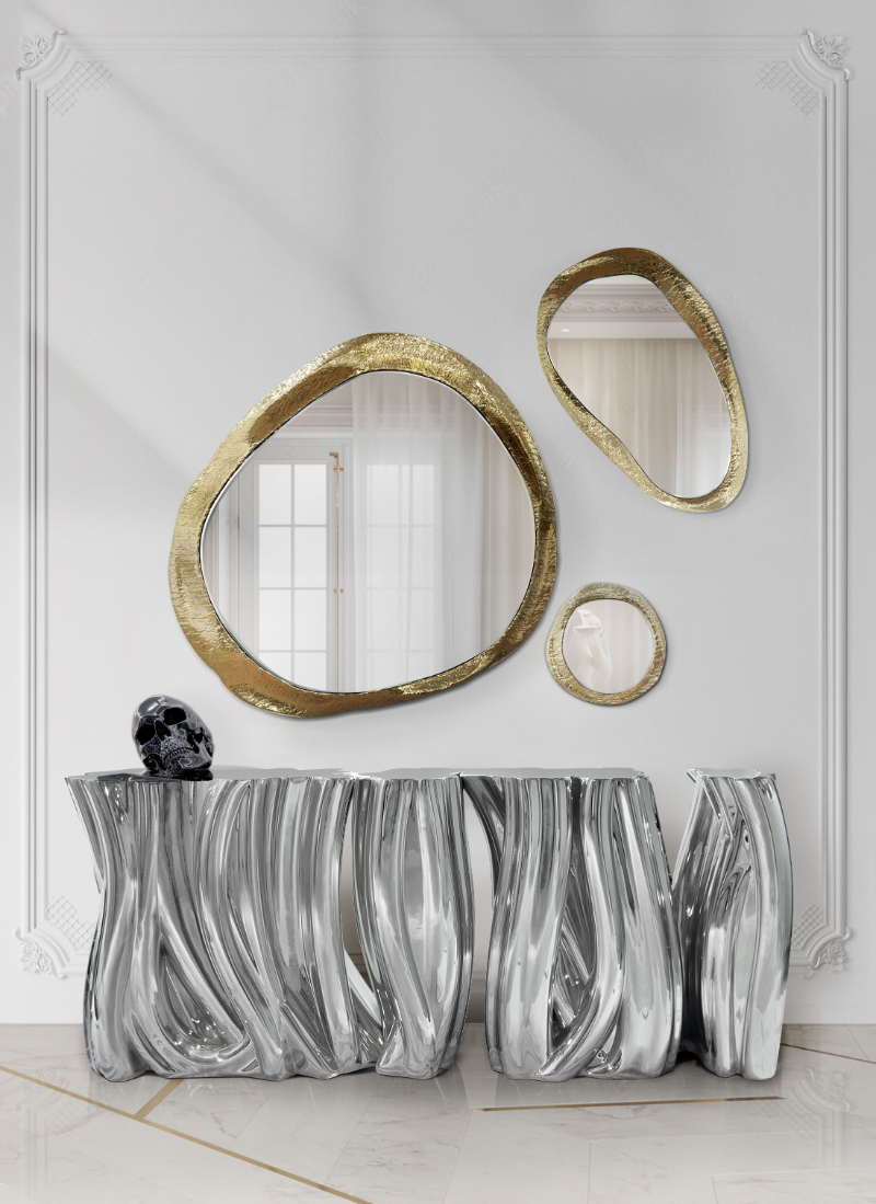 Luxury home design with a modern console table and a luxury mirror