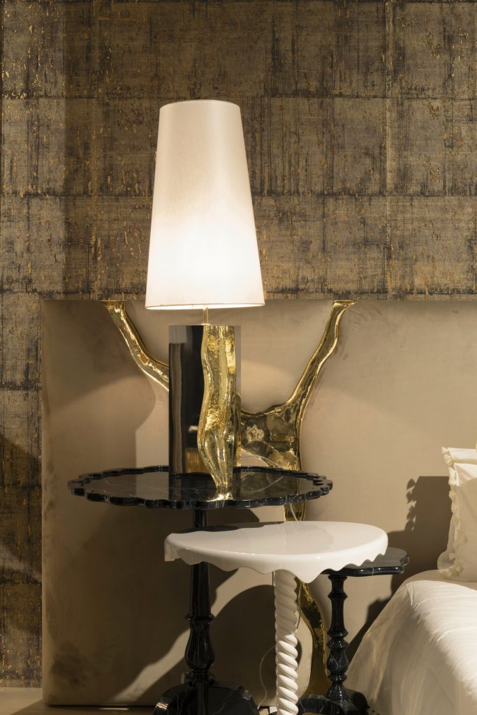 shield faux-marble side table