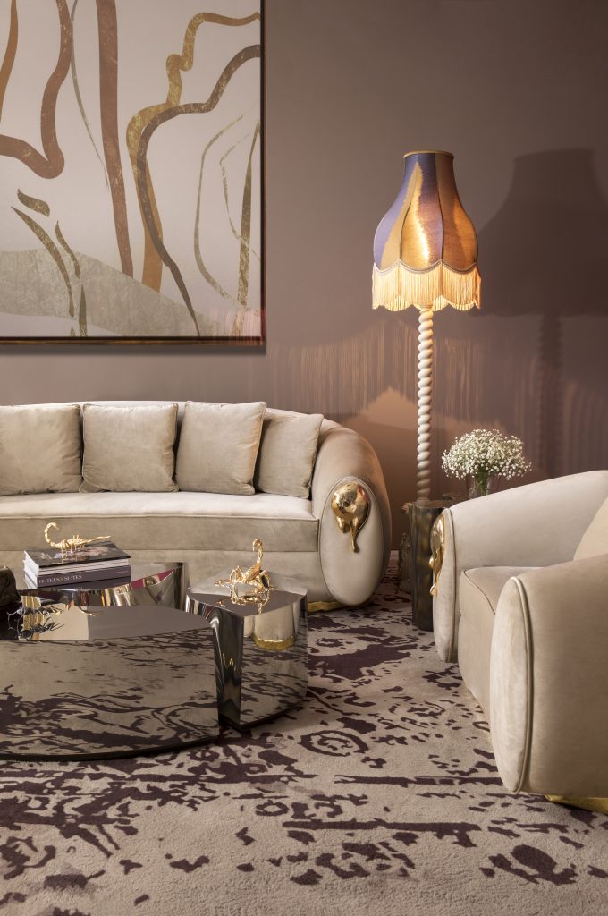 modern living room with neutral tone and nude sofa