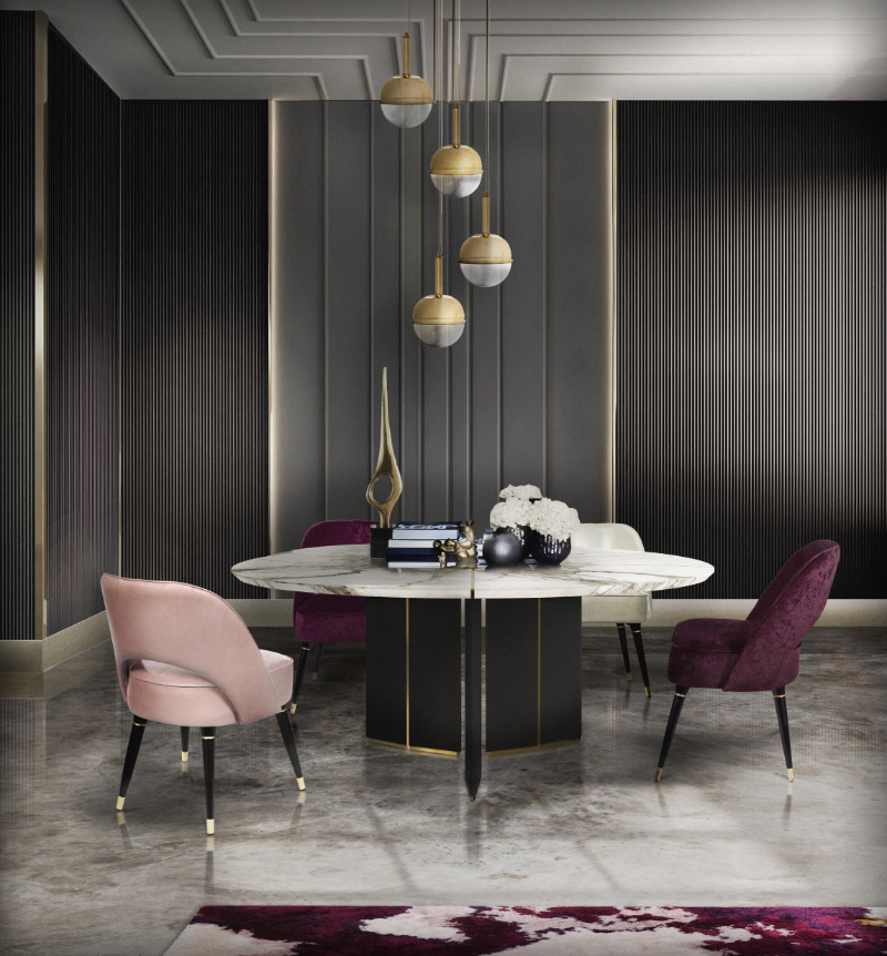 purple details in a dining room