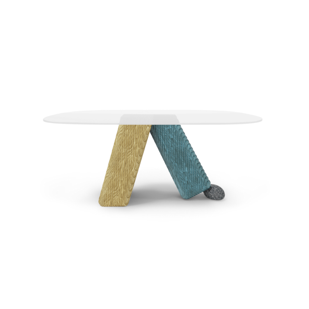 luxury acrylic tabletop with yellow and blue feets  for your dining room