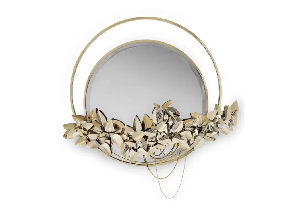 one of the most amazing mirrors, a round golden mirror with flowers