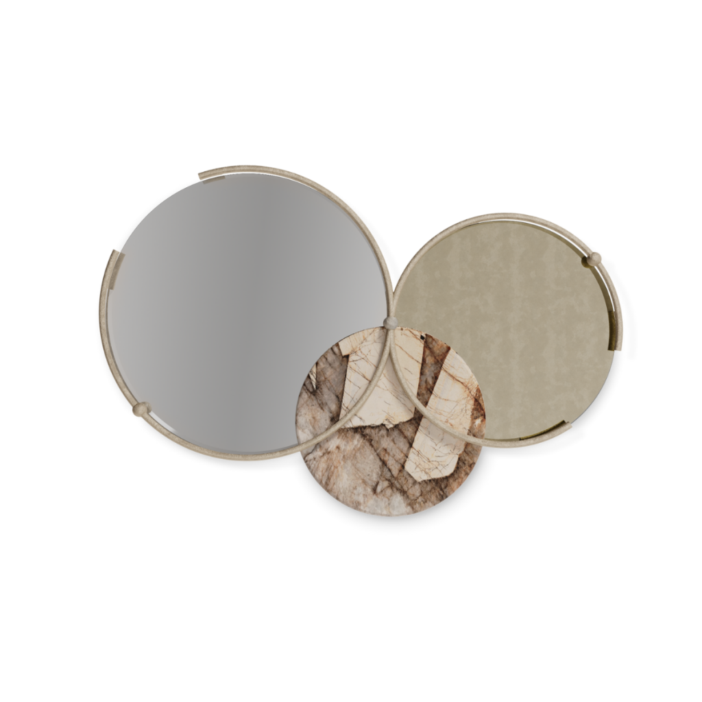 one of the most amazing mirrors, a round one with a set of three pieces and marble