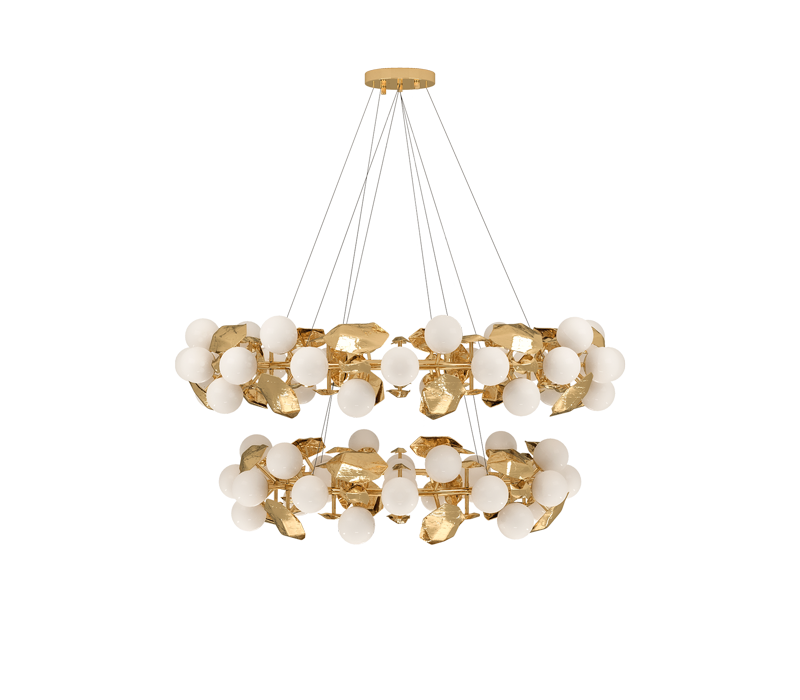 contemporary - two round golden suspension lamp
