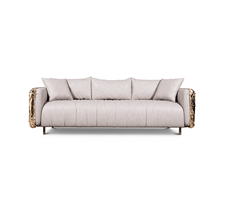Cannes - grey sofa with golden brass back