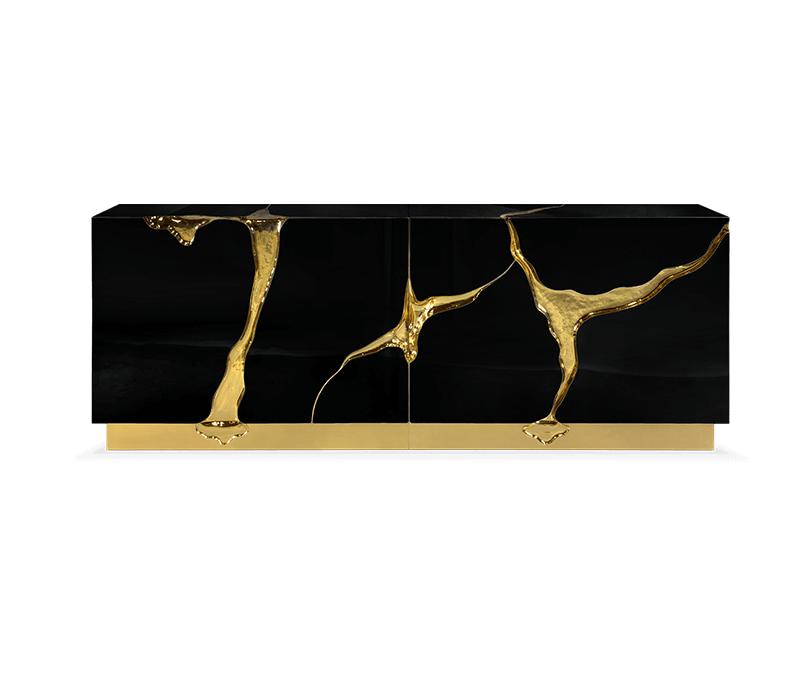 furniture pieces - black luxury sideboard with golden tones