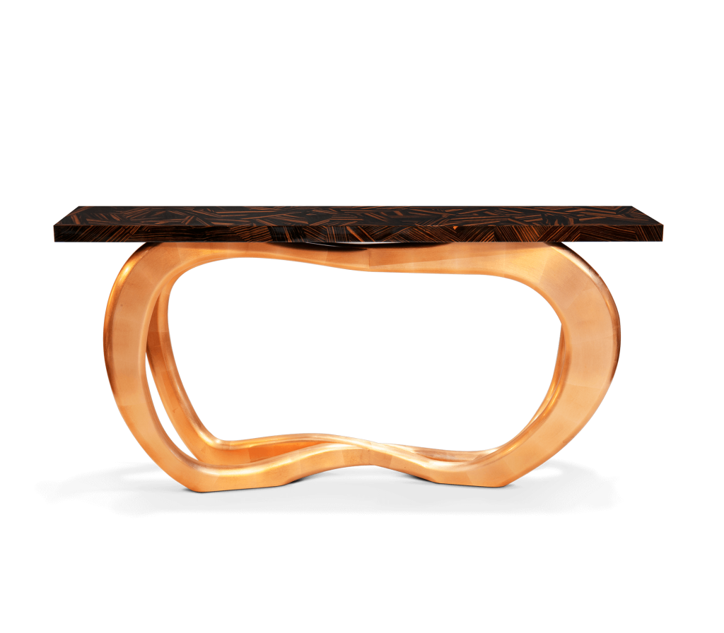 curved furniture - wooden luxury curved console table