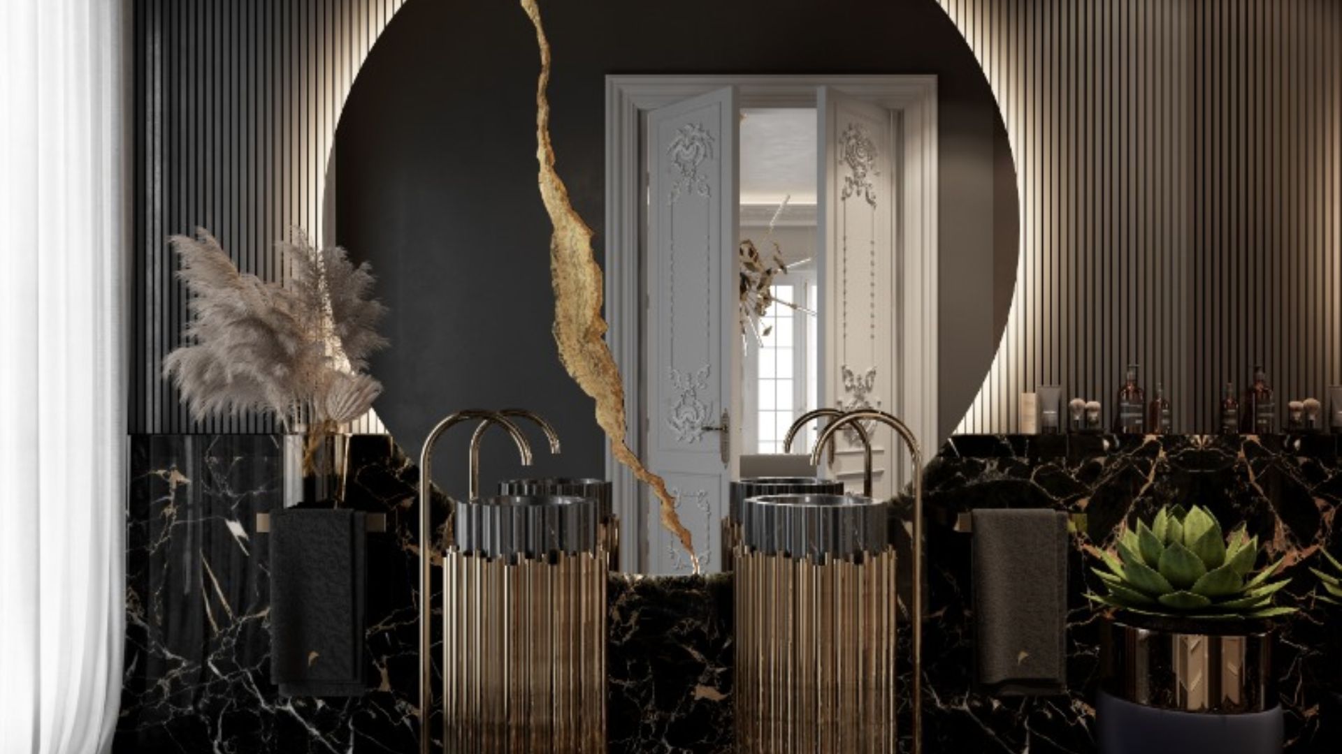 symphony freestand, lumiere round II mirror