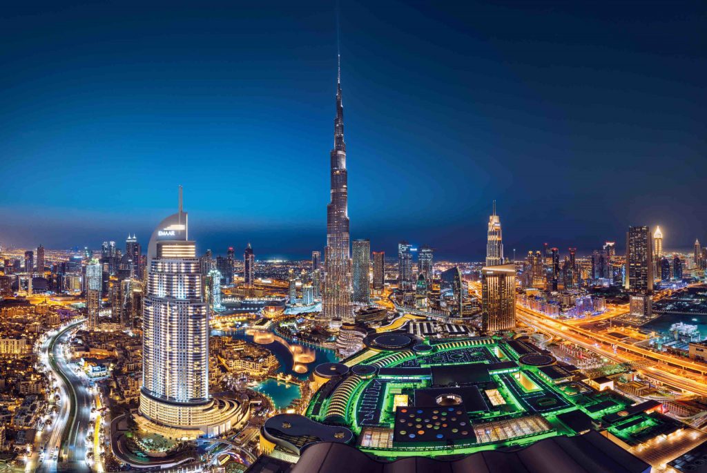 Panoramic view of Downtown Dubai skyline with Burj Khalifa, symbolizing the city’s innovation, luxury, and architectural ambition.