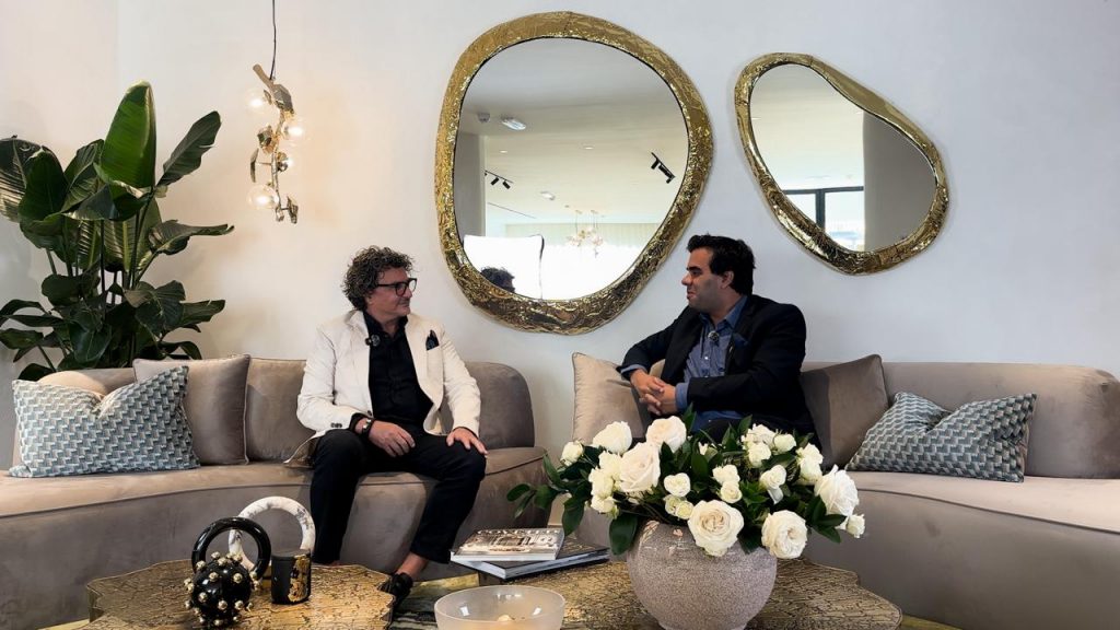 Guillermo Blanco during an interview at Daterra showroom in Dubai, discussing his design approach and collaborations with luxury brands.