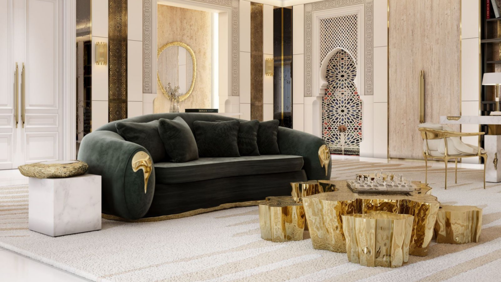 Stonehenge side table as a finishing touch in a luxury living room Dubai, robust design with bespoke material options and artisan craftsmanship