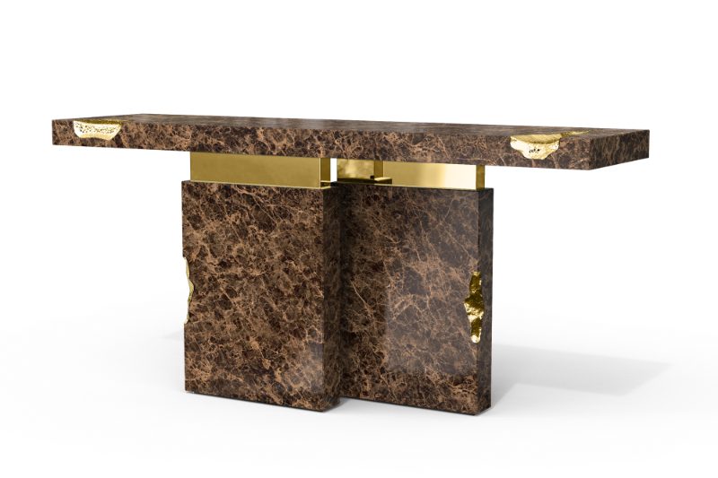 Luxury Marble Furniture, brwon marble console with gold details
