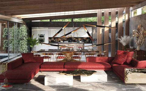 red luxury living room and bold contemporary design