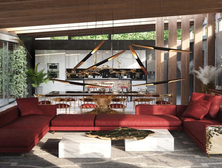 red luxury living room and bold contemporary design