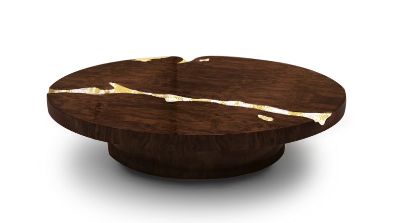 Luxury Residence in Sri Lanka, dark brown wood center table with gold details