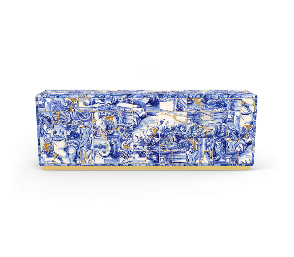 white, blue and gold sideboard, Luxury Tile Furniture