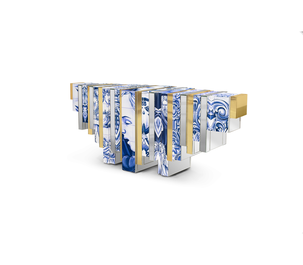 blue, white and gold console, Luxury Tile Furniture