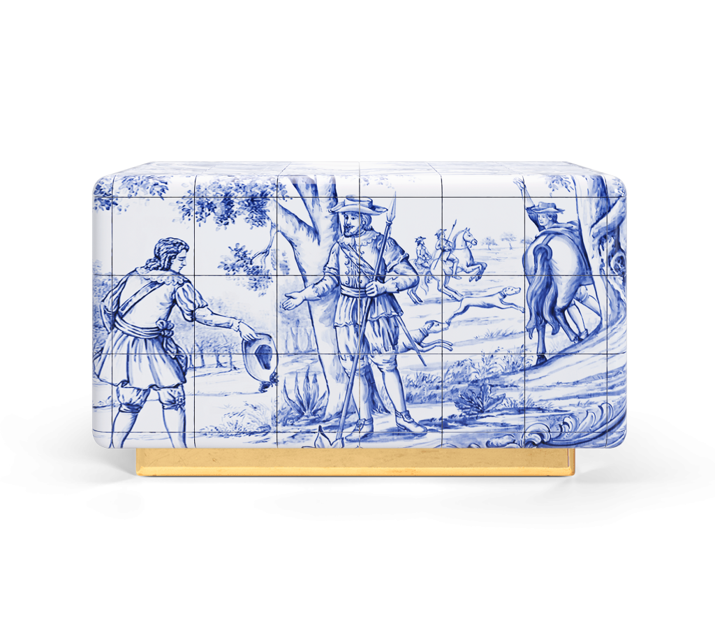 white, blue and gold nightstand, Luxury Tile Furniture