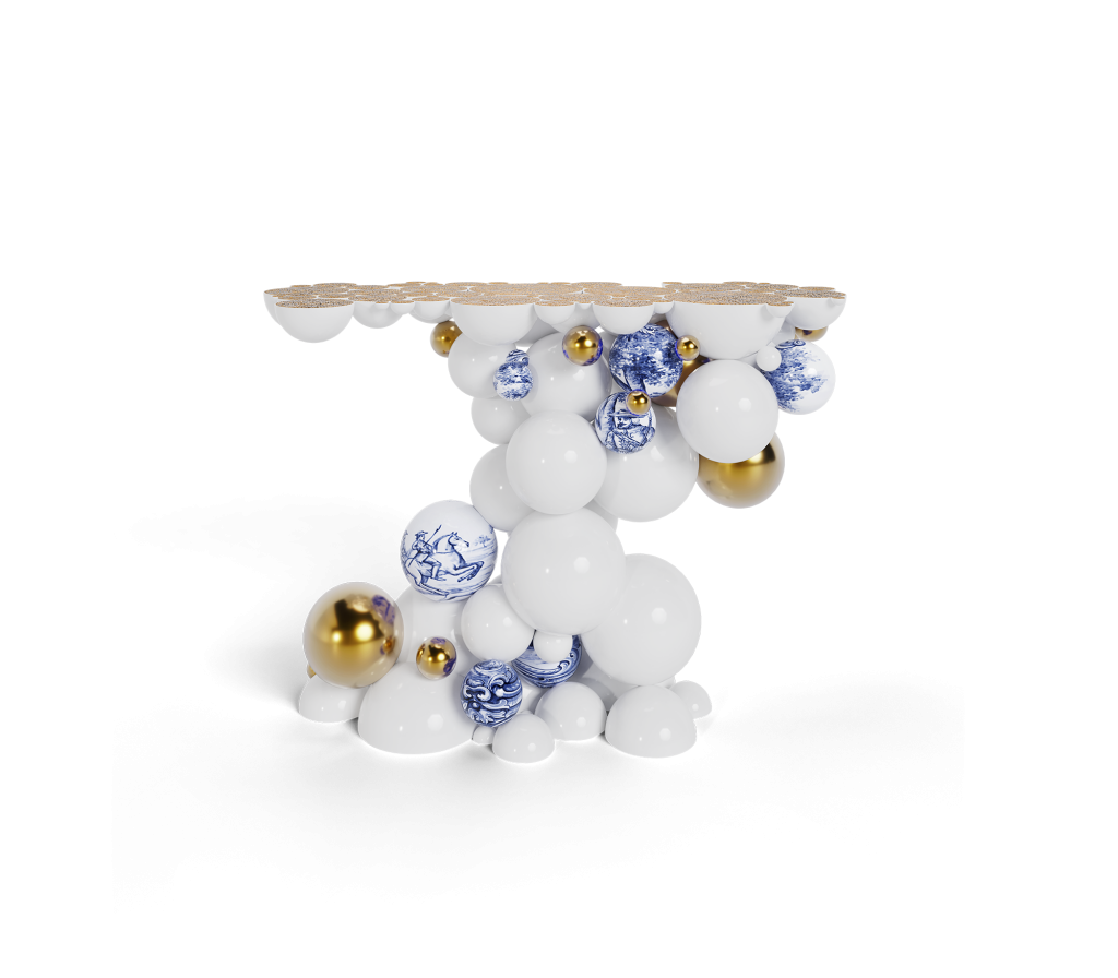 white, blue and gold console, Luxury Tile Furniture