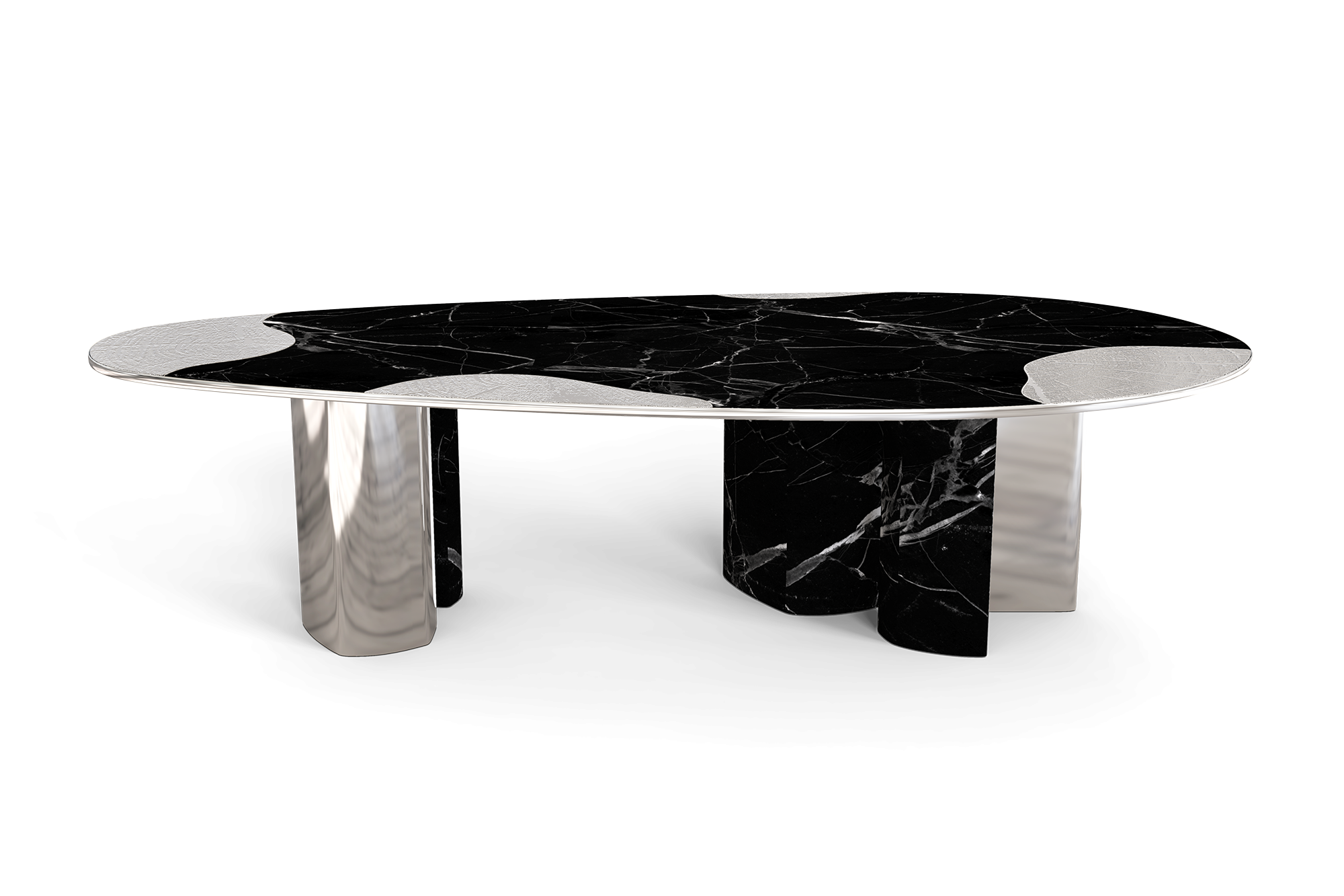 Ophelia Nero Marquina Marble and Silver, dining table