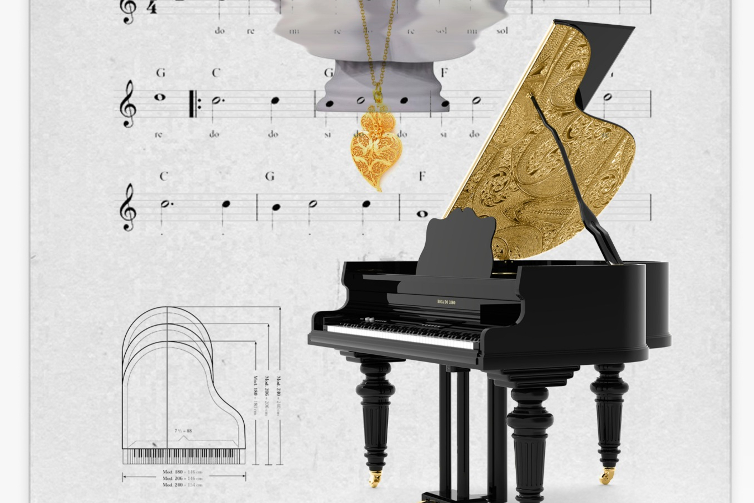 The Bespoke Grand Piano Filigree: A True Gem by Boca do Lobo