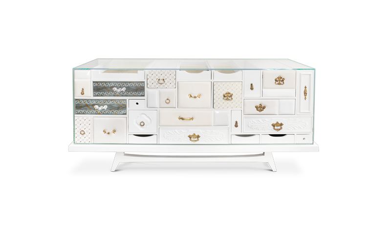luxury bedrooms- white sideboard with gold details