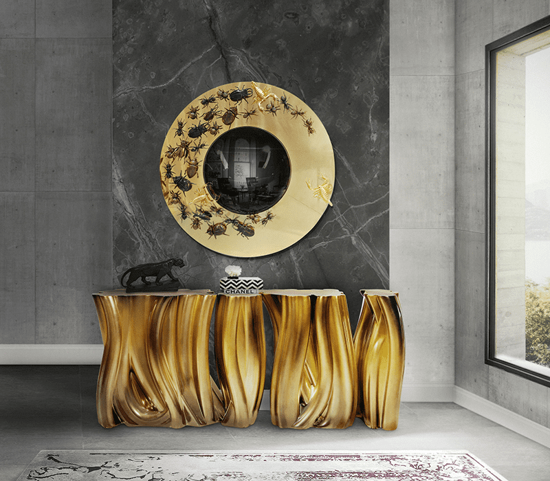 Dark Entryway with the Convex Metamorphosis Mirror by Boca do Lobo Modern Mirrors for your Home Decor
