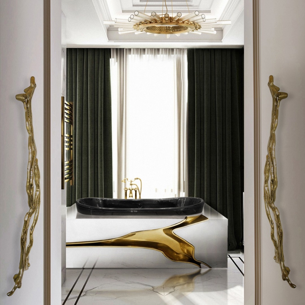bathroom modern interior design with gold and black colors