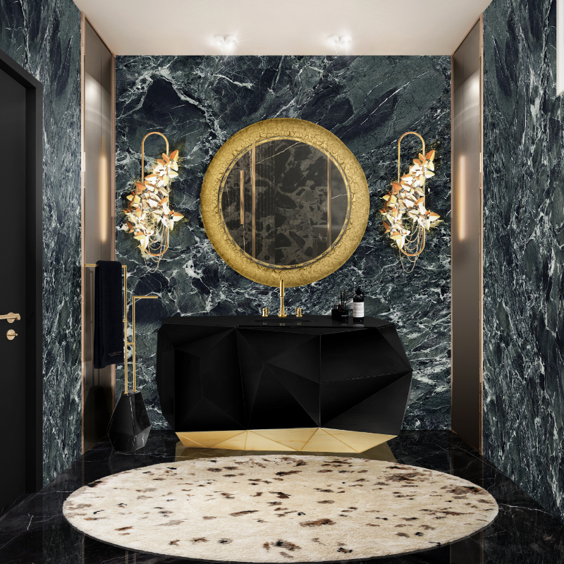 blue and green marble wall in the bathroom