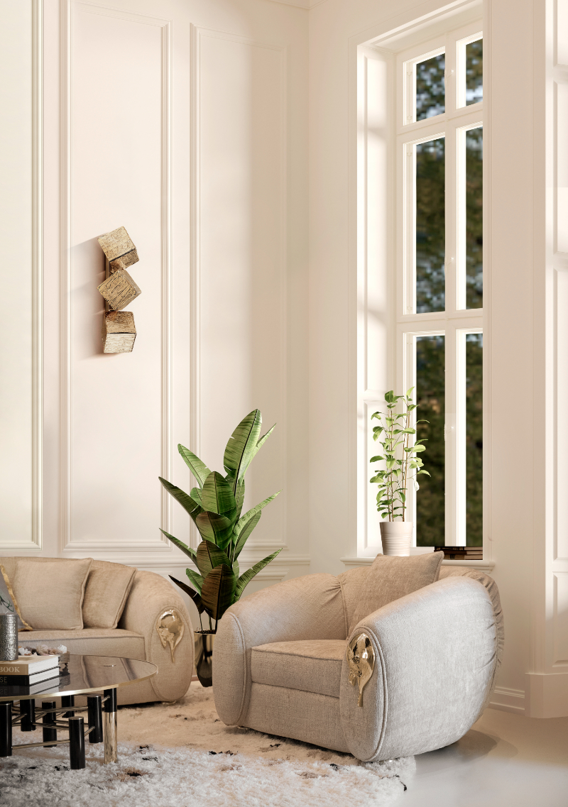 modern armchair in cream tones  in a modern and elegant set