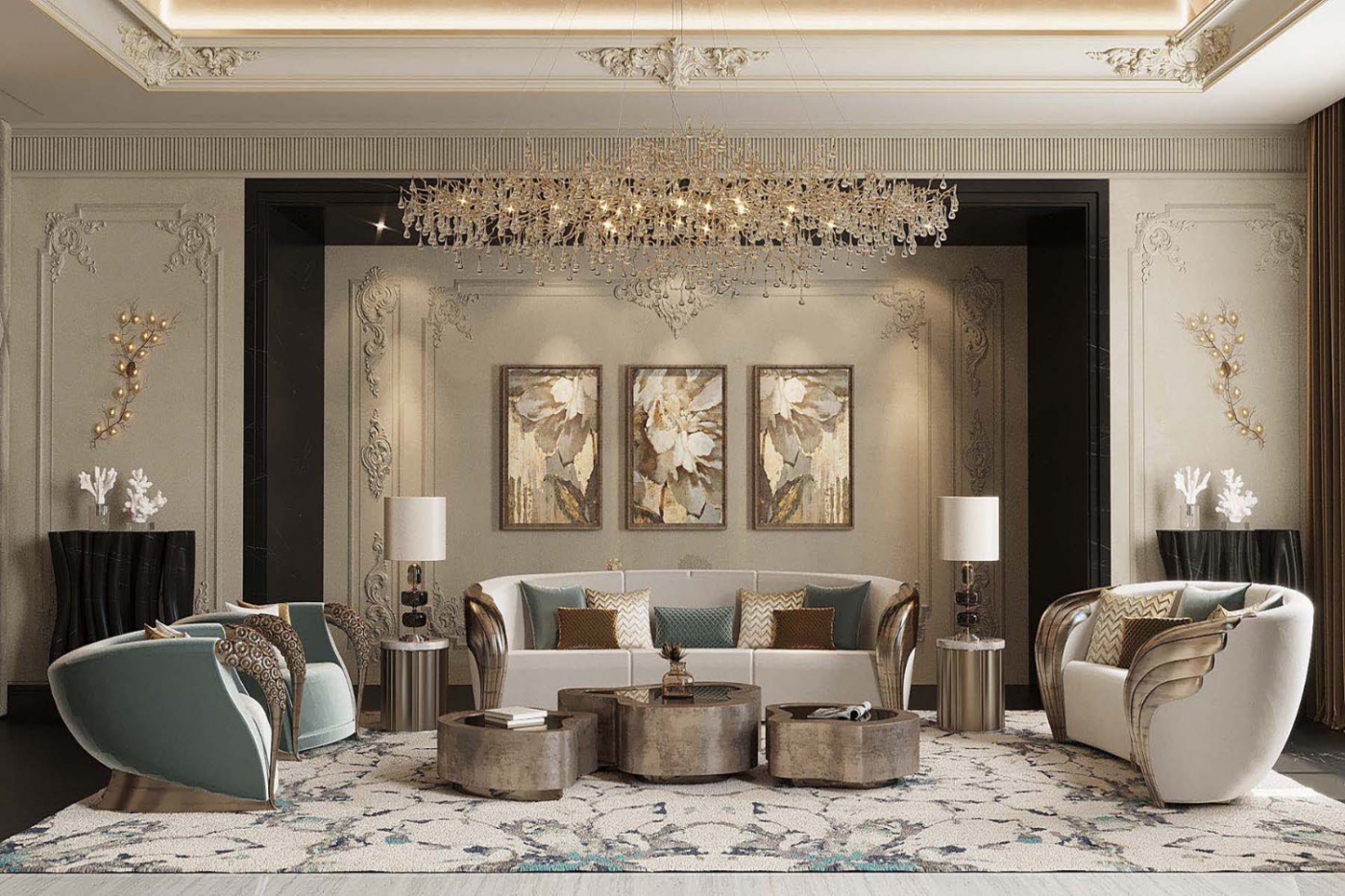 luxury living room project olsen & partners dubai interior design