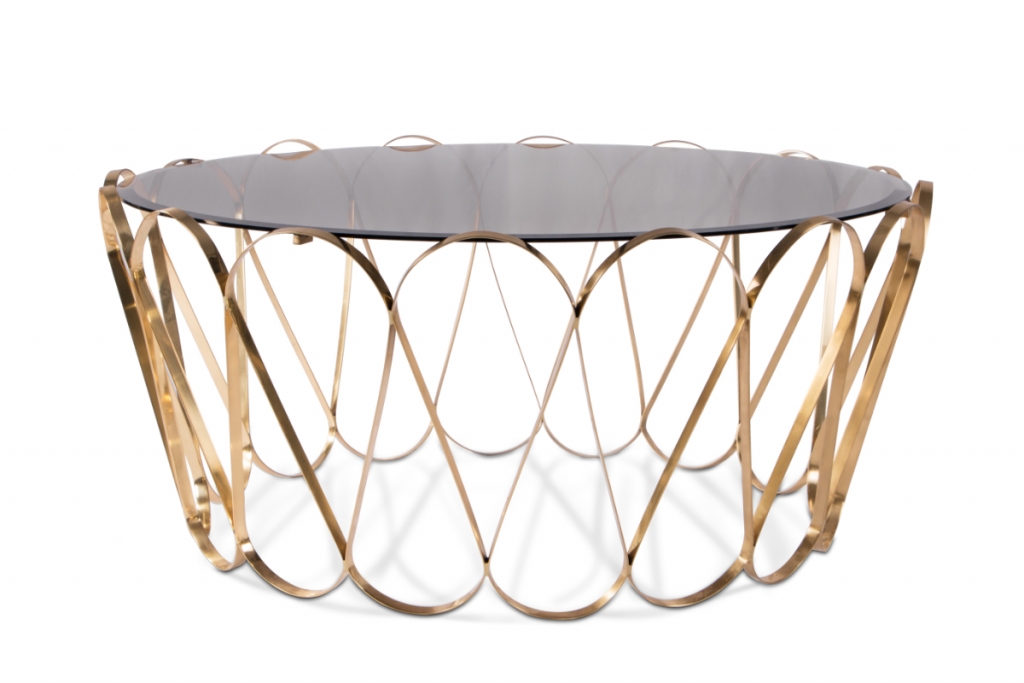 luxury center table made of glass and gold details