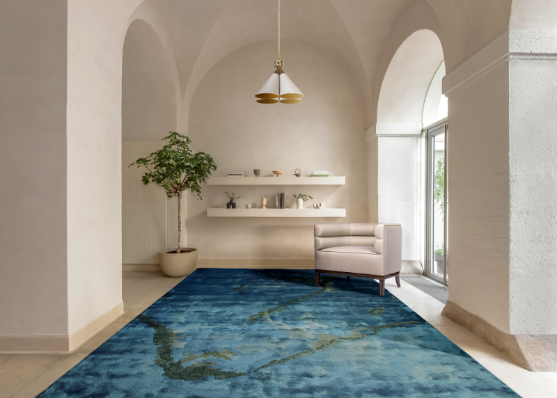 blue marble rug in a living area