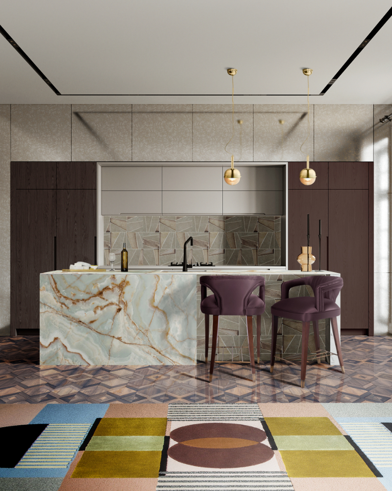 a colorful modern  kitchen