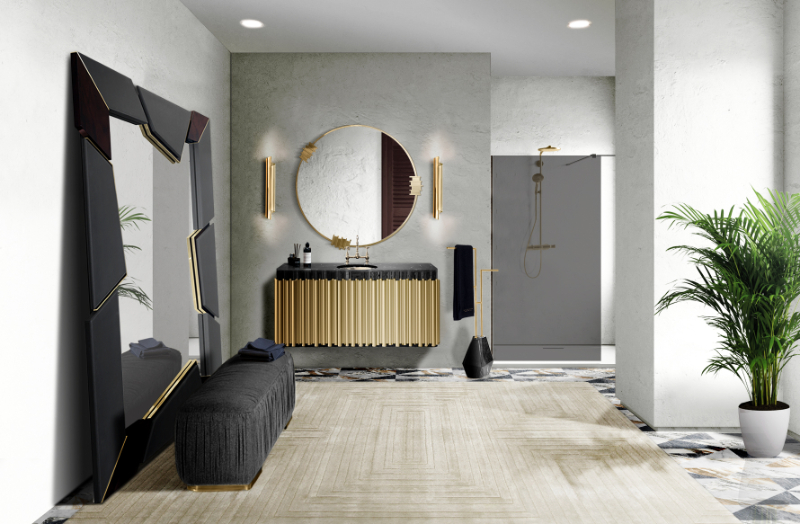 modern bathroom with a gold washbasin
