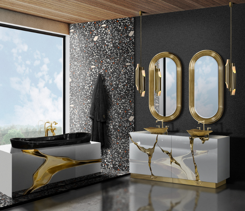 modern and sophisticated bathroom furniture with gold details