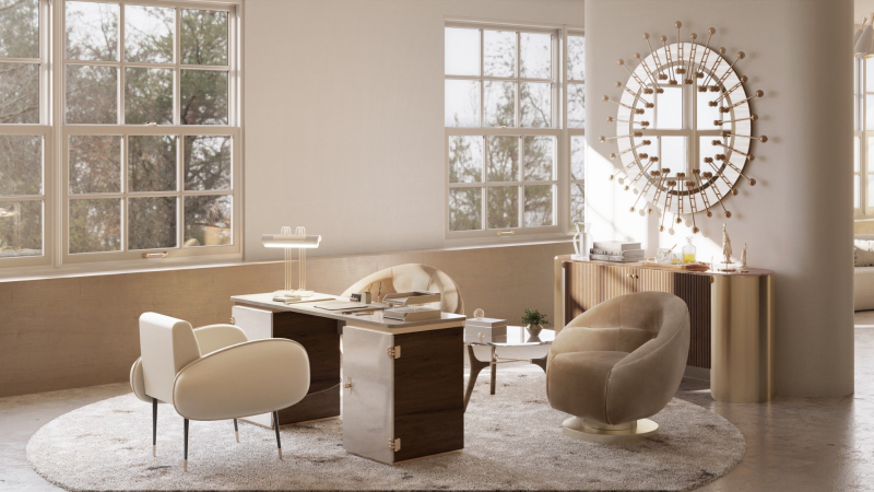 interior design luxurious office project in nude tones