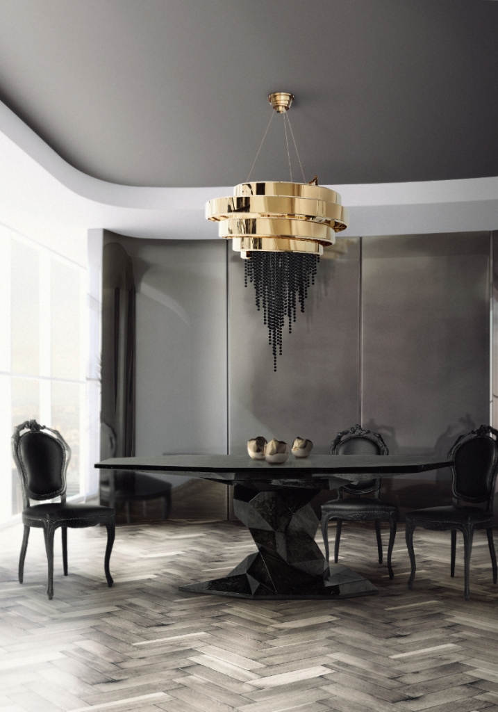 bonsai black marble in a dark dining room salone del mobile 2022