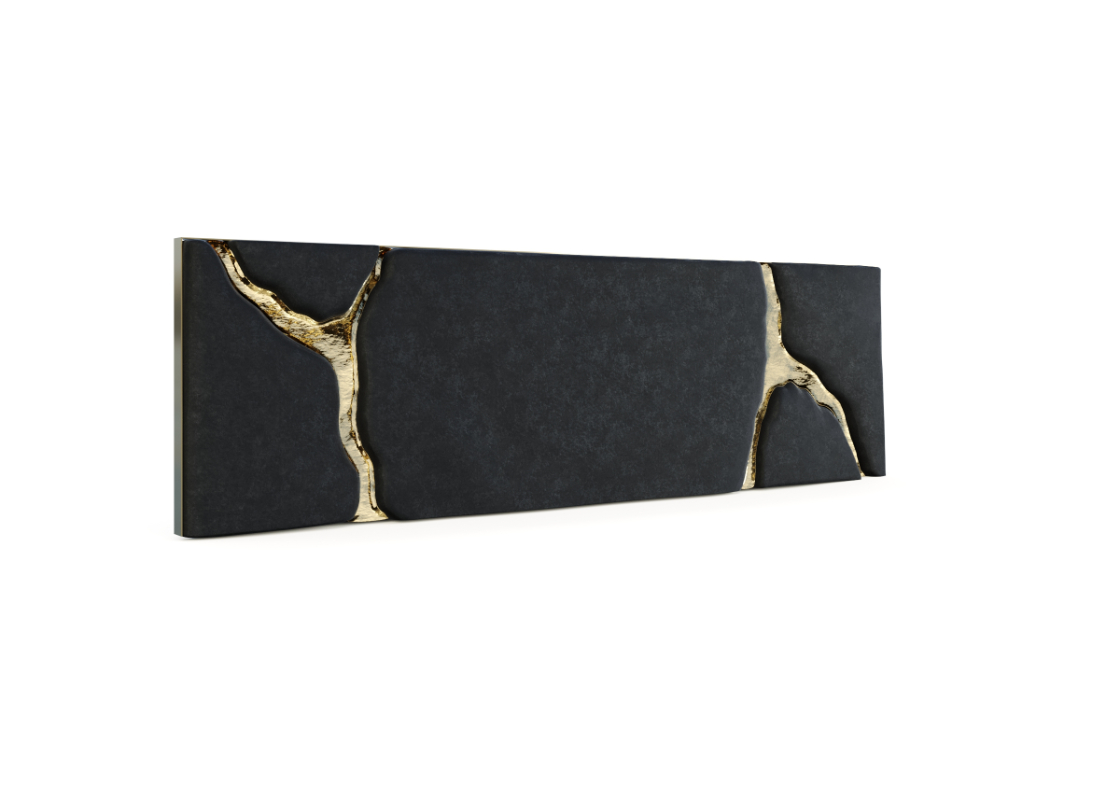 Lapiaz Headboard cracked black and gold surface detail for a master bedroom by Boca do Lobo