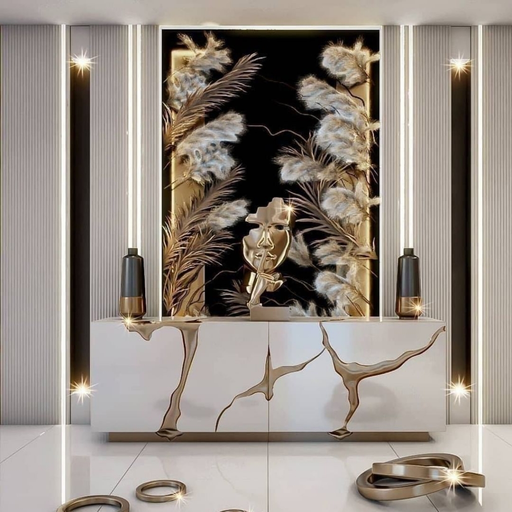 render of a white and gold sideboard perfect for elevate your home decor