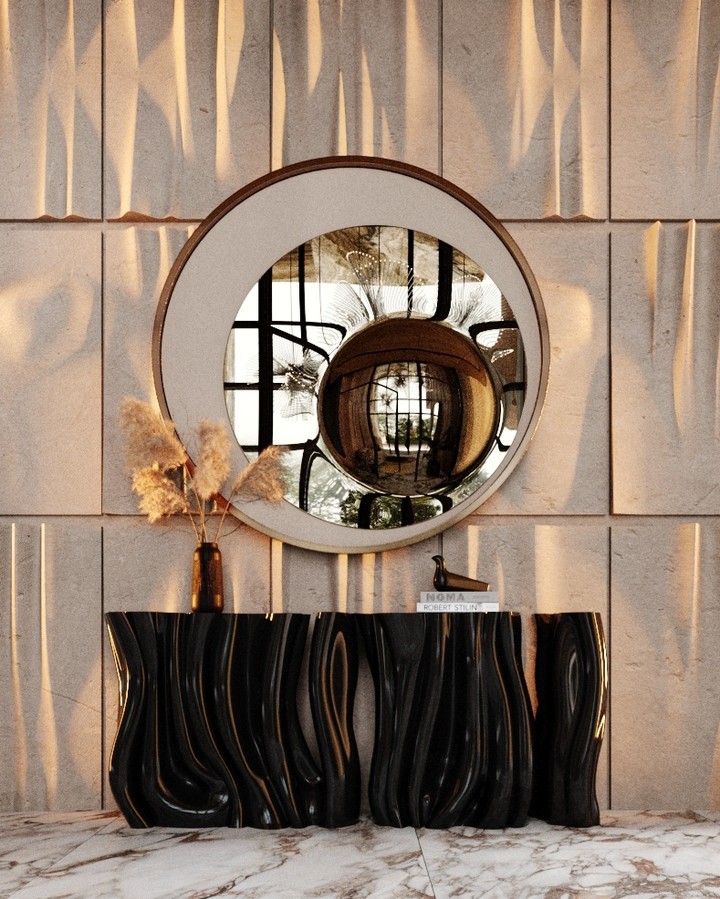 entryway with a black  curved console