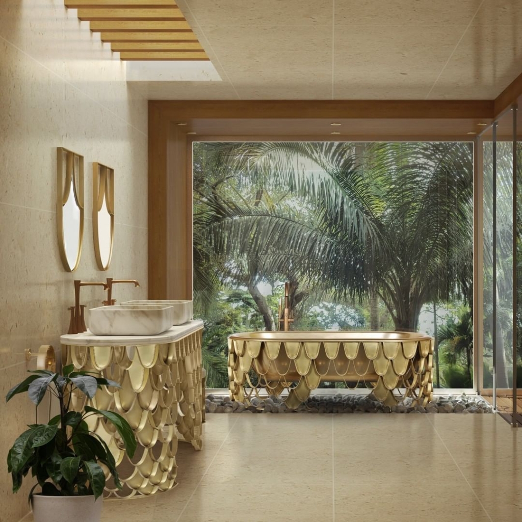 modern bathroom with a gold washbasin