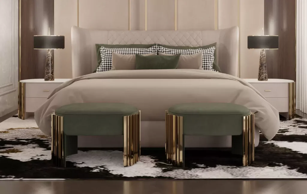 furniture pieces - bed and table lamp