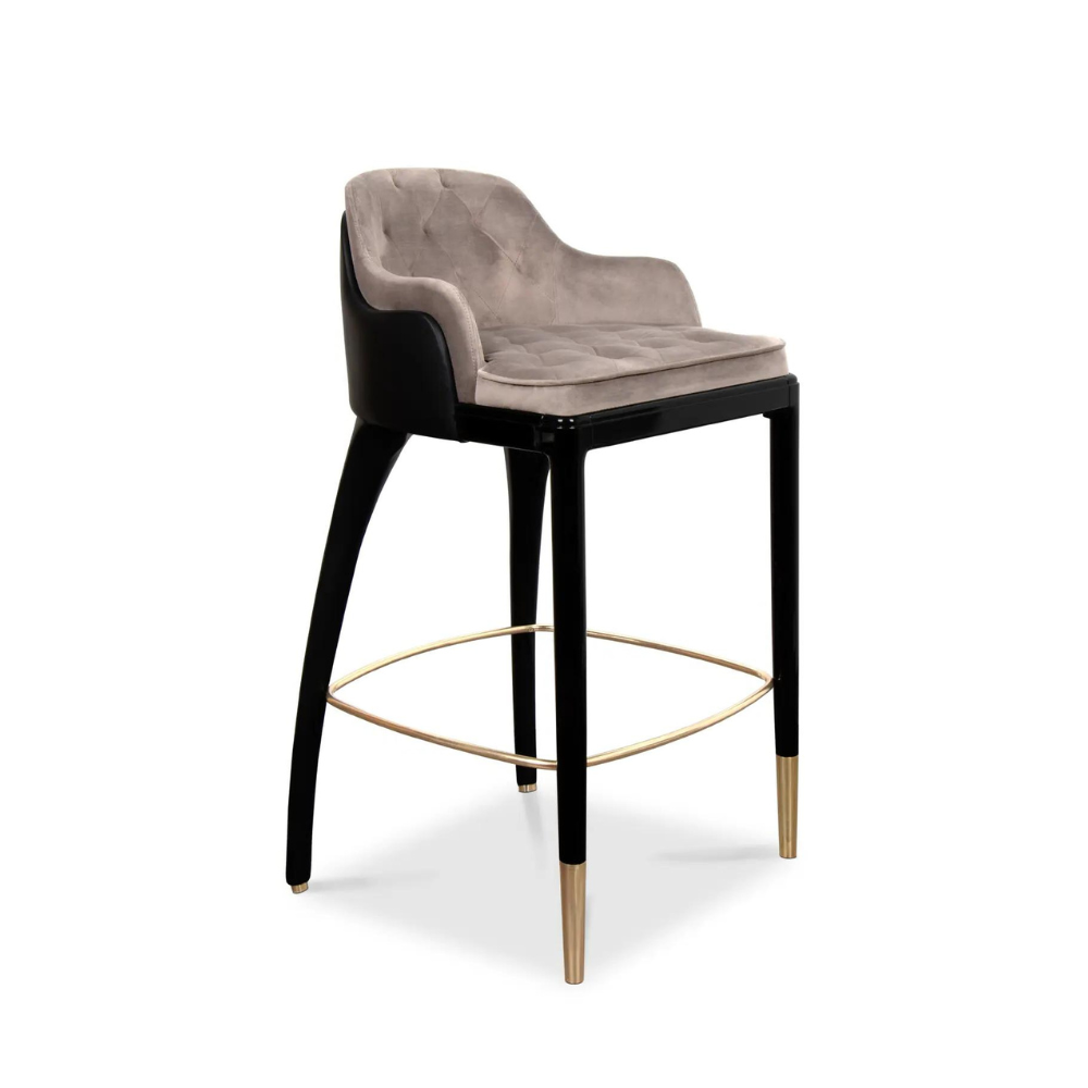 chair - nude bar chair with black legs and golden details