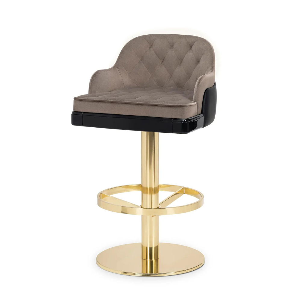 chair - grey bar chair with black and golden leg