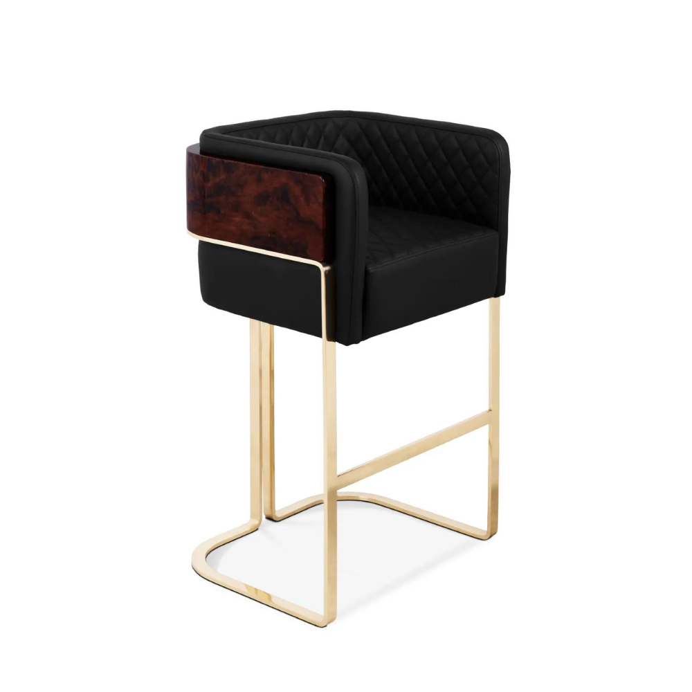 chair - black bar chair with wood and golden details