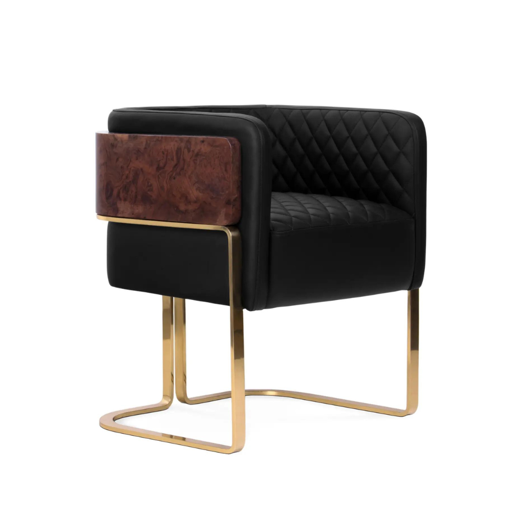 chair - black chair with wood and golden details