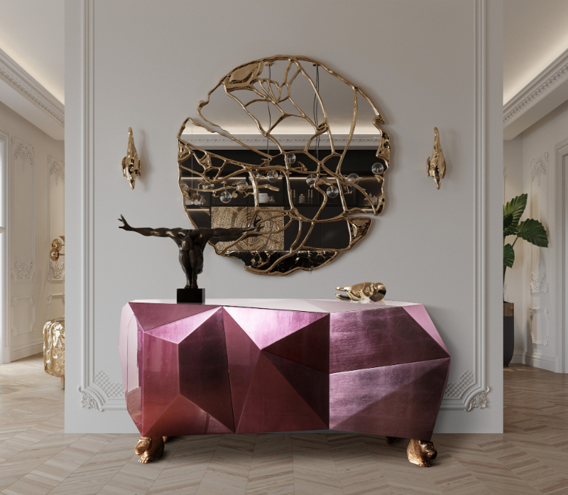 Glance Mirror and Pink Diamond Sideboard - Finest Luxury Furniture Dubai Boca do Lobo